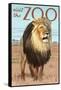 Visit the Zoo, Lion Scene-Lantern Press-Framed Stretched Canvas