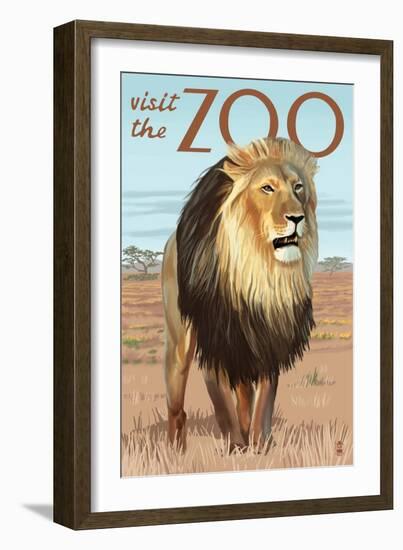 Visit the Zoo, Lion Scene-Lantern Press-Framed Art Print