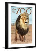 Visit the Zoo, Lion Scene-Lantern Press-Framed Art Print