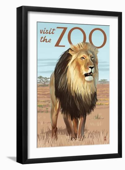 Visit the Zoo, Lion Scene-Lantern Press-Framed Art Print