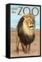 Visit the Zoo, Lion Scene-Lantern Press-Framed Stretched Canvas