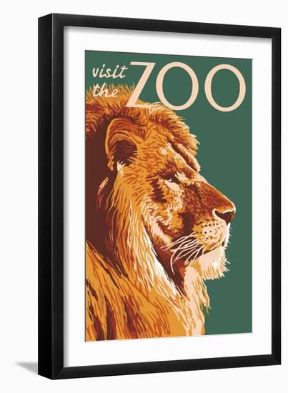 Visit the Zoo, Lion Up Close-Lantern Press-Framed Art Print