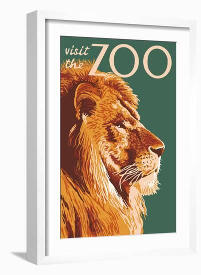 Visit the Zoo, Lion Up Close-Lantern Press-Framed Art Print