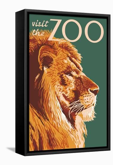 Visit the Zoo, Lion Up Close-Lantern Press-Framed Stretched Canvas