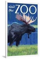 Visit the Zoo, Moose in the Moonlight-Lantern Press-Framed Art Print