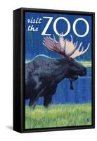 Visit the Zoo, Moose in the Moonlight-Lantern Press-Framed Stretched Canvas