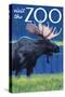 Visit the Zoo, Moose in the Moonlight-Lantern Press-Stretched Canvas