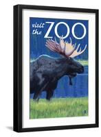 Visit the Zoo, Moose in the Moonlight-Lantern Press-Framed Art Print