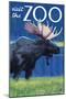 Visit the Zoo, Moose in the Moonlight-Lantern Press-Mounted Art Print
