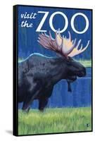 Visit the Zoo, Moose in the Moonlight-Lantern Press-Framed Stretched Canvas