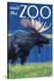 Visit the Zoo, Moose in the Moonlight-Lantern Press-Stretched Canvas