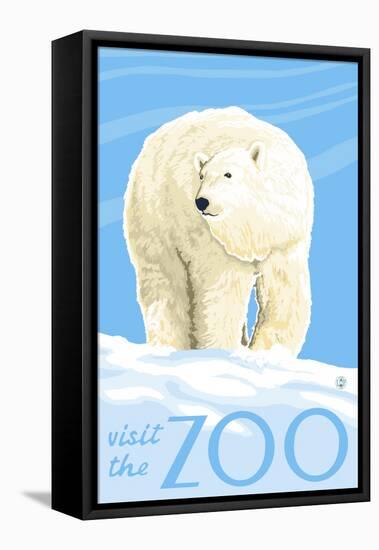 Visit the Zoo, Polar Bear Solo-Lantern Press-Framed Stretched Canvas