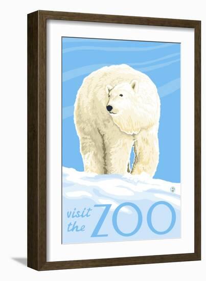 Visit the Zoo, Polar Bear Solo-Lantern Press-Framed Art Print