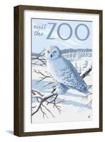 Visit the Zoo, Snowy Owl Scene-Lantern Press-Framed Art Print