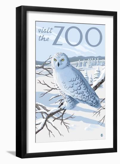 Visit the Zoo, Snowy Owl Scene-Lantern Press-Framed Art Print