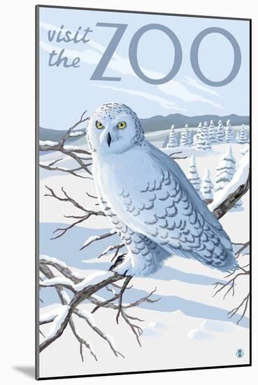 Visit the Zoo, Snowy Owl Scene-Lantern Press-Mounted Art Print