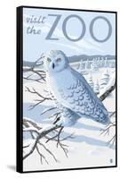 Visit the Zoo, Snowy Owl Scene-Lantern Press-Framed Stretched Canvas