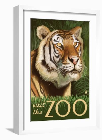 Visit the Zoo, Sumatran Tiger Scene-Lantern Press-Framed Art Print