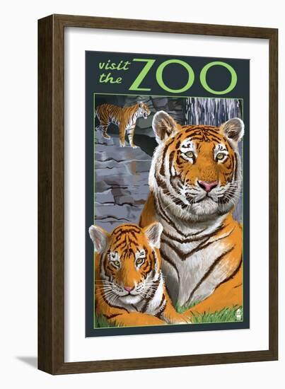 Visit the Zoo - Tiger Family-Lantern Press-Framed Art Print