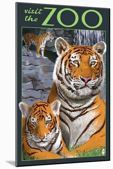 Visit the Zoo - Tiger Family-Lantern Press-Mounted Art Print
