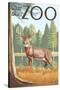 Visit the Zoo, White Tailed Deer Scene-Lantern Press-Stretched Canvas