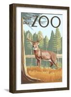 Visit the Zoo, White Tailed Deer Scene-Lantern Press-Framed Art Print