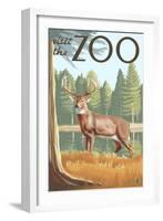 Visit the Zoo, White Tailed Deer Scene-Lantern Press-Framed Art Print