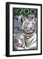 Visit the Zoo - White Tiger Family-Lantern Press-Framed Art Print