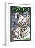 Visit the Zoo - White Tiger Family-Lantern Press-Framed Art Print