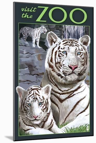 Visit the Zoo - White Tiger Family-Lantern Press-Mounted Art Print