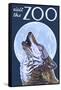 Visit the Zoo, Wolf Howling-Lantern Press-Framed Stretched Canvas