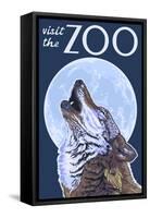 Visit the Zoo, Wolf Howling-Lantern Press-Framed Stretched Canvas