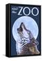 Visit the Zoo, Wolf Howling-Lantern Press-Framed Stretched Canvas