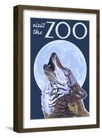 Visit the Zoo, Wolf Howling-Lantern Press-Framed Art Print