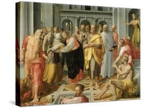Visitation, Meeting of Mary and Elizabeth in the Presence of Saints Joseph and Jerome-Pellegrino Tibaldi-Stretched Canvas