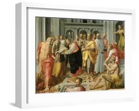 Visitation, Meeting of Mary and Elizabeth in the Presence of Saints Joseph and Jerome-Pellegrino Tibaldi-Framed Art Print