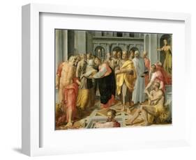 Visitation, Meeting of Mary and Elizabeth in the Presence of Saints Joseph and Jerome-Pellegrino Tibaldi-Framed Art Print