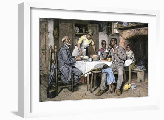 Visiting Pastor Having Dinner with an African-American Family, 1880s-null-Framed Giclee Print