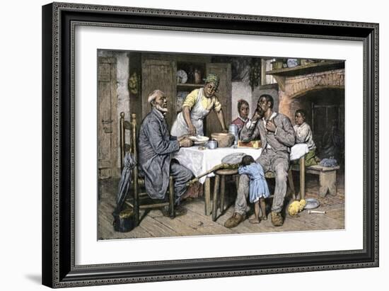 Visiting Pastor Having Dinner with an African-American Family, 1880s-null-Framed Giclee Print