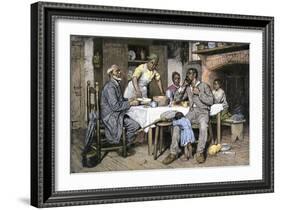 Visiting Pastor Having Dinner with an African-American Family, 1880s-null-Framed Giclee Print