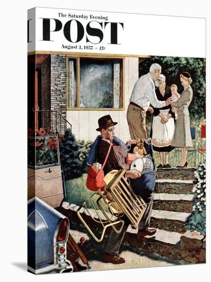 "Visiting the Grandparents" Saturday Evening Post Cover, August 3, 1957-Amos Sewell-Stretched Canvas