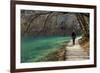 Visitor on Wooden Walkway Path over Crystal Clear Waters of Plitvice Lakes National Park-Simon Montgomery-Framed Photographic Print