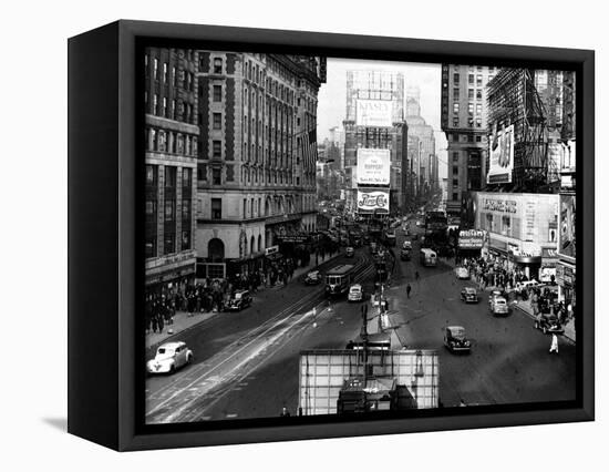 Visitors and Residents of New York City Spend Their Time Window-Shopping Around the Times Square-null-Framed Stretched Canvas