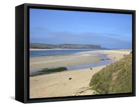 Visitors and Tourists Walking Dogs on Beach at Camel Estuary Near Rock, North Cornwall, England, Uk-Peter Barritt-Framed Stretched Canvas