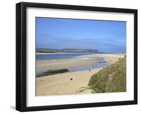 Visitors and Tourists Walking Dogs on Beach at Camel Estuary Near Rock, North Cornwall, England, Uk-Peter Barritt-Framed Premium Photographic Print