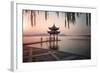 Visitors are Taking the Last Shots with a Pagoda at West Lake as the Sun Is Sinking-Andreas Brandl-Framed Photographic Print