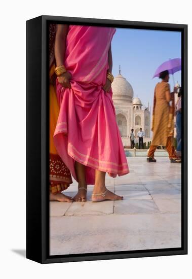 Visitors in Front of the Taj Mahal, UNESCO World Heritage Site, Agra, Uttar Pradesh, India, Asia-Gavin Hellier-Framed Stretched Canvas