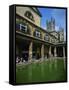 Visitors in the Roman Baths, with the Abbey Beyond in Bath, Avon, England, UK-null-Framed Stretched Canvas