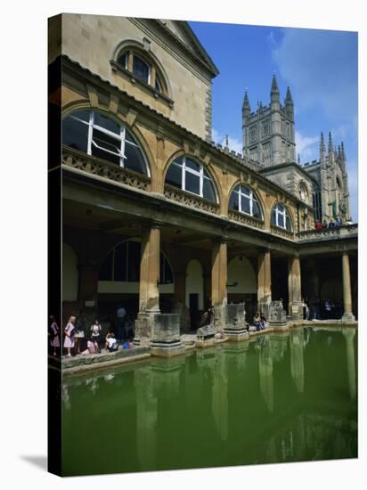 Visitors in the Roman Baths, with the Abbey Beyond in Bath, Avon, England, UK-null-Stretched Canvas