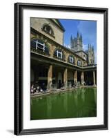 Visitors in the Roman Baths, with the Abbey Beyond in Bath, Avon, England, UK-null-Framed Photographic Print